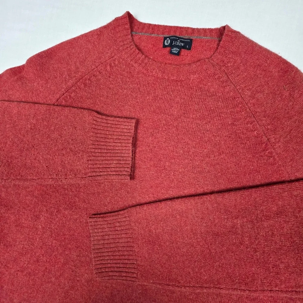 J.Crew Lambs Wool Sweater Mens Large Red Crewneck Excellent Raglan Sleeve 98323